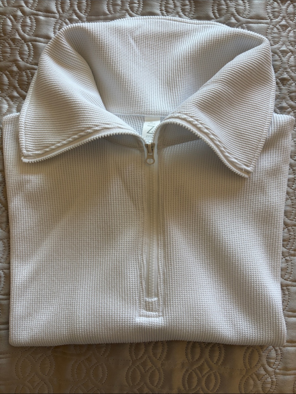 Zella White Short-Sleeve Cropped Zip Polo